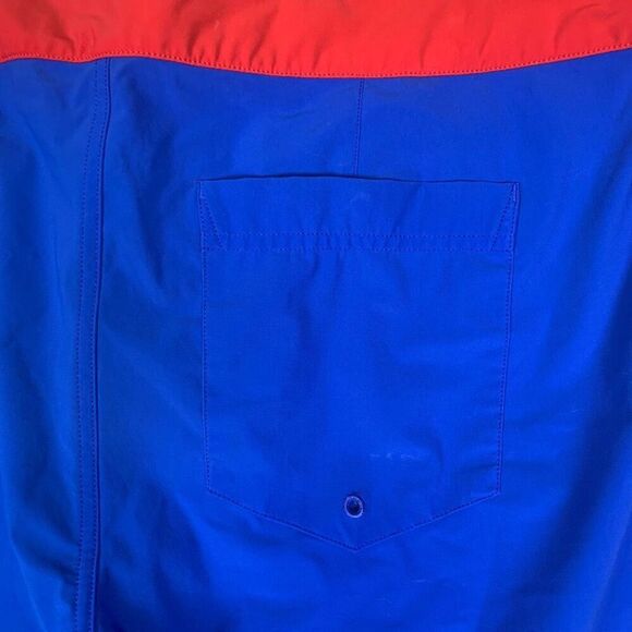 Rhone Men's Size 34 Blue Red Color block Board Shorts Swim Trunk Buttoned - Picture 5 of 12